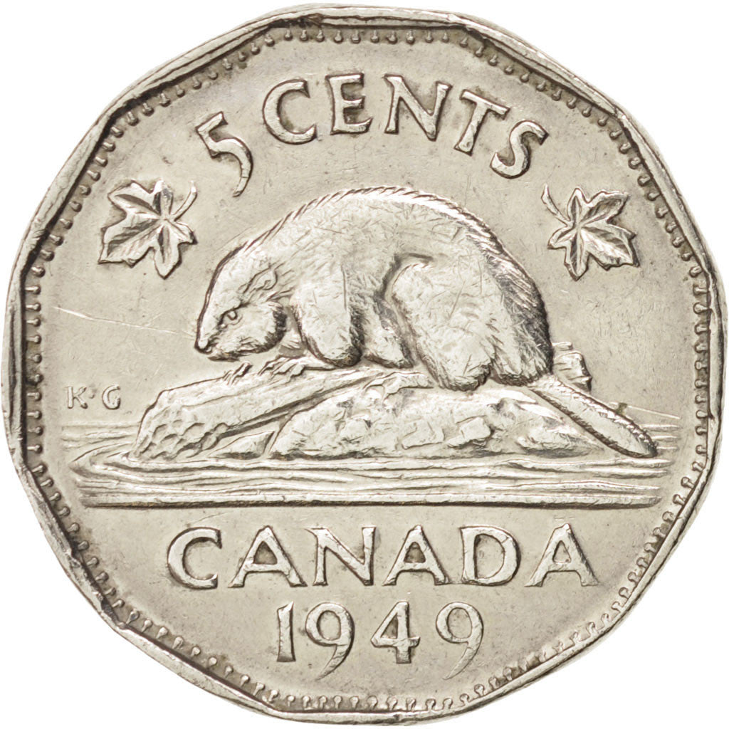 CANADA, 5 Cents, 1949, Royal Canadian Mint, KM #33, EF(40-45), Nickel, 21.2,...