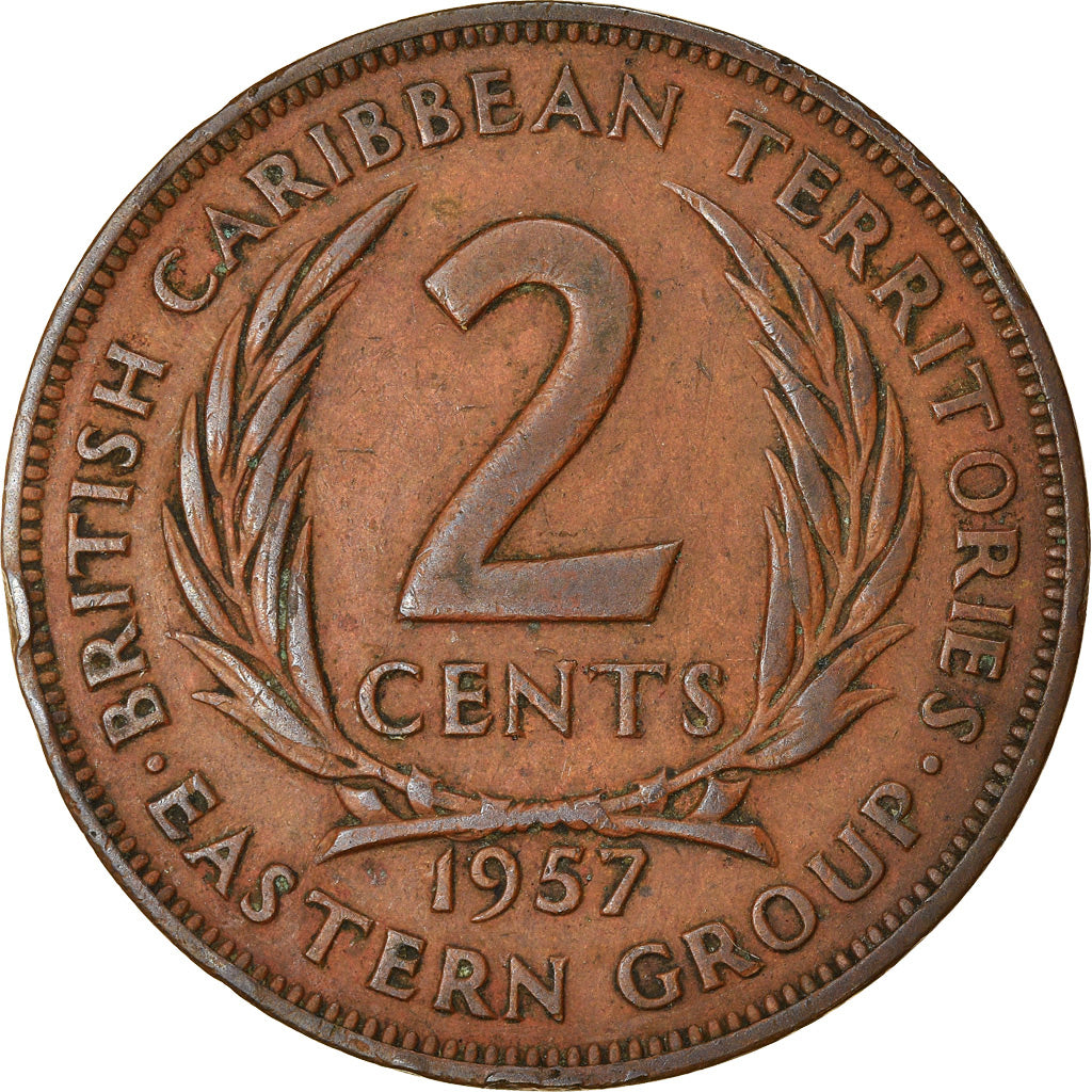 Monnaie, Etats des caraibes orientales, Elizabeth II, 2 Cents, 1957, TB+