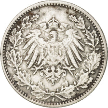 GERMANY - EMPIRE, 1/2 Mark, 1916, Hambourg, KM #17, EF(40-45), Silver, 20, 2.78