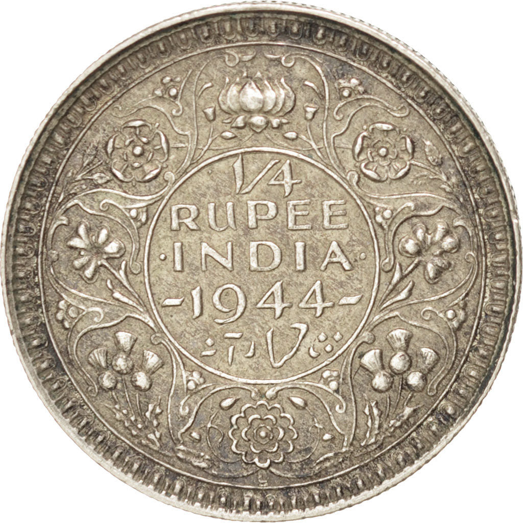 INDIA-BRITISH, 1/4 Rupee, 1944, KM #547, EF(40-45), Silver, 19, 2.92