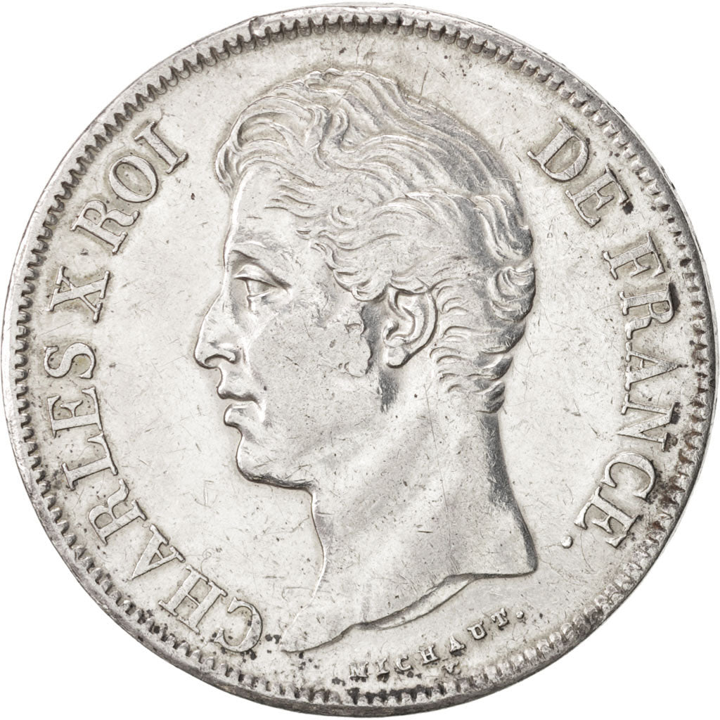 Coin, France, Charles X, 5 Francs, 1827, Lille, EF(40-45), Silver, KM:728.13