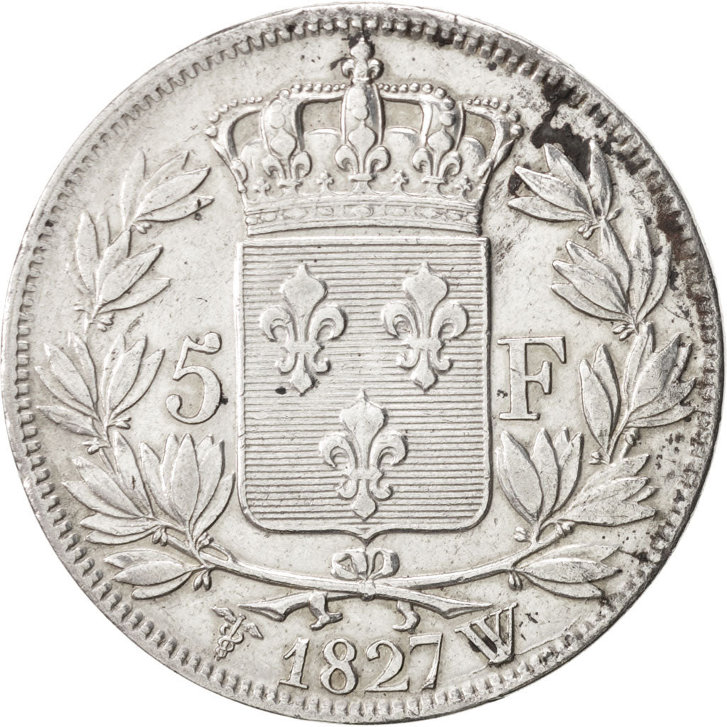 Coin, France, Charles X, 5 Francs, 1827, Lille, EF(40-45), Silver, KM:728.13