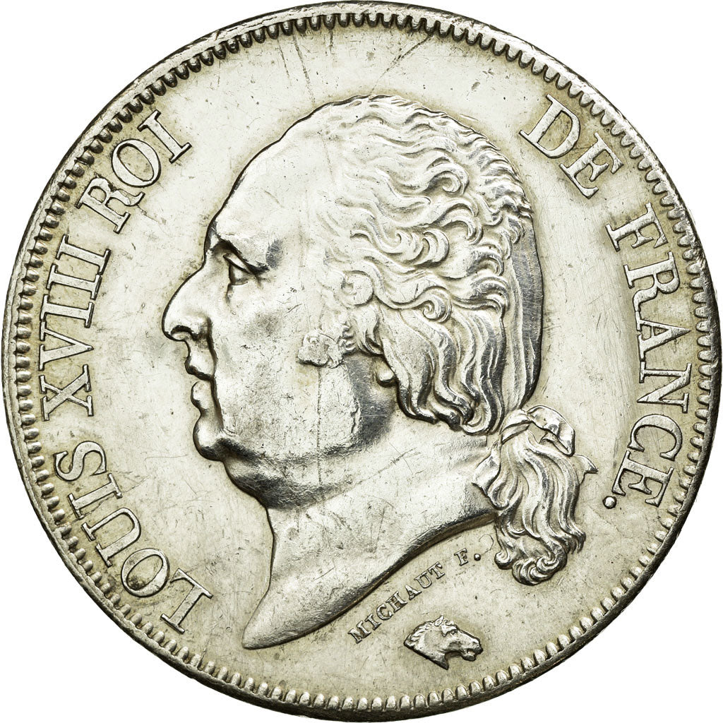 Moneta, Francia, Louis XVIII, Louis XVIII, 5 Francs, 1822, Paris, BB+, Argento
