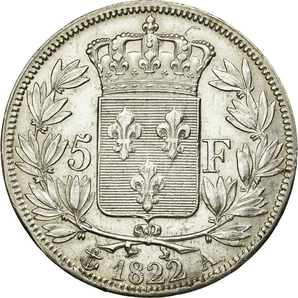 Moneta, Francia, Louis XVIII, Louis XVIII, 5 Francs, 1822, Paris, BB+, Argento