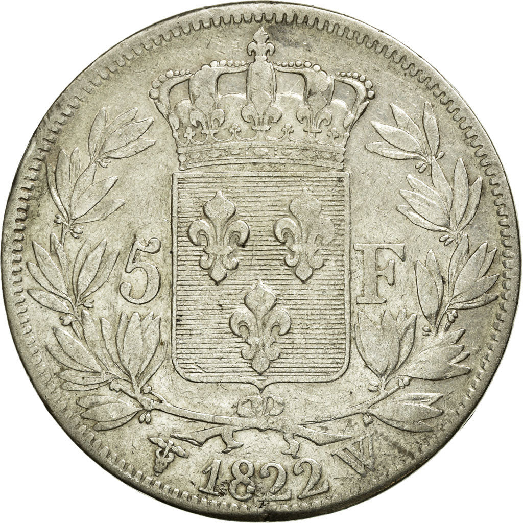 Moneta, Francia, Louis XVIII, Louis XVIII, 5 Francs, 1822, Lille, BB, Argento