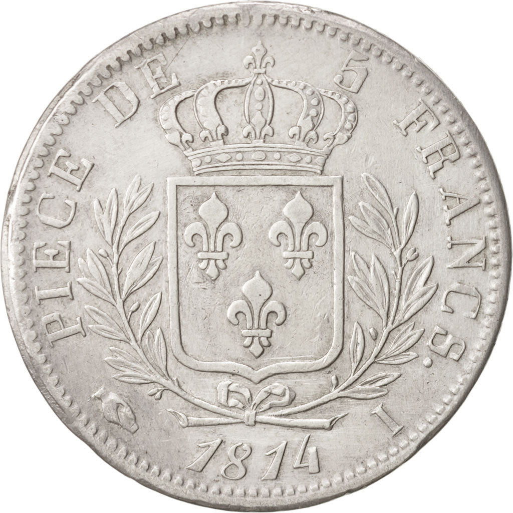 FRANCE, Louis XVIII, 5 Francs, 1814, Limoges, KM #702.6, EF(40-45), Silver,...