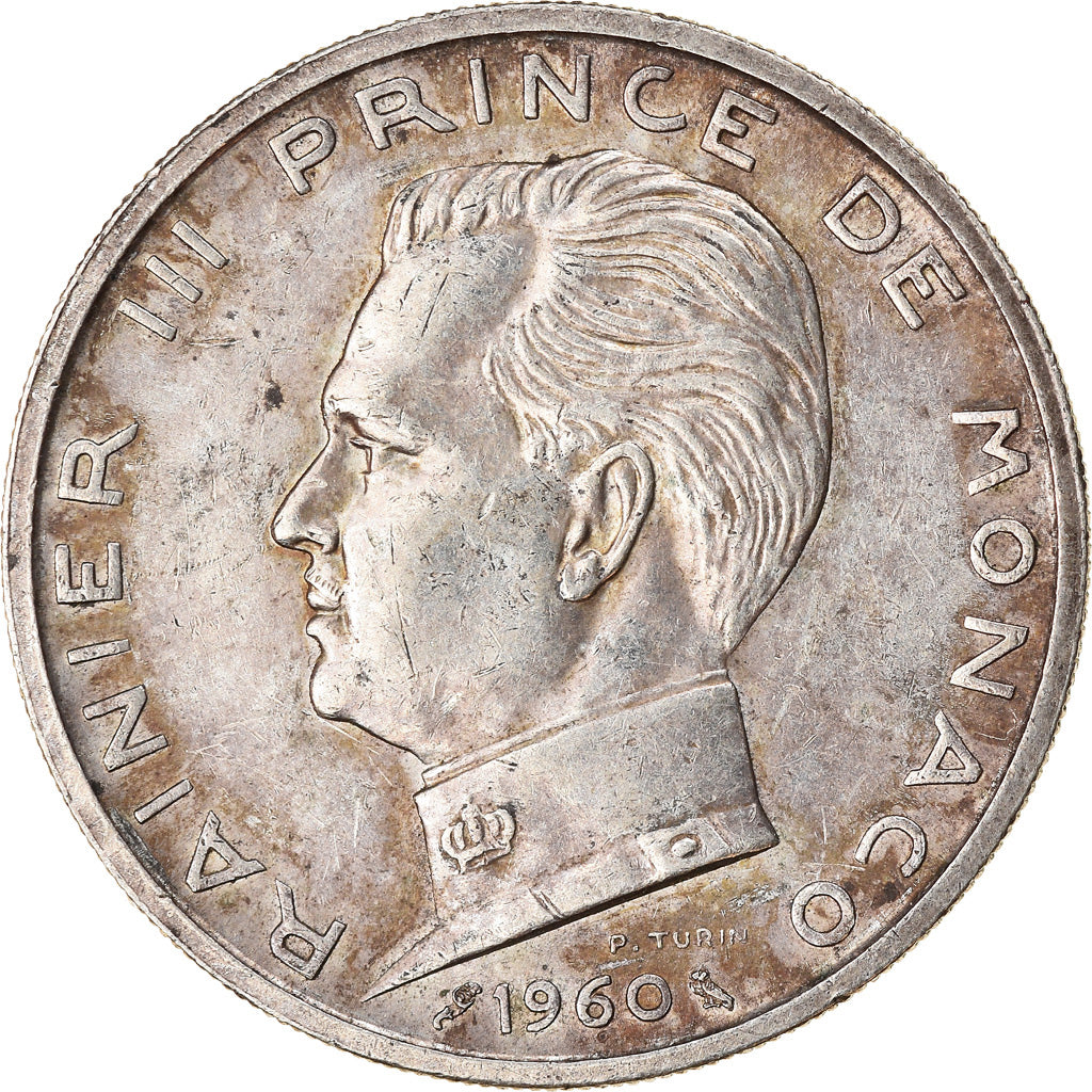 Münze, Monaco, Rainier III, 5 Francs, 1960, S+, Silber, KM:141, Gadoury:MC 152