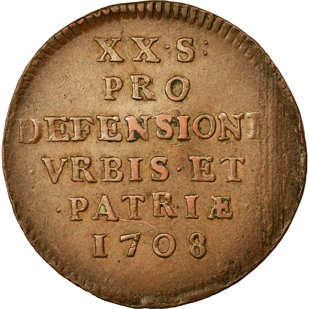 Coin, FRENCH STATES, LILLE, 20 Sols, 1708, Lille, EF(40-45), Copper, KM:7