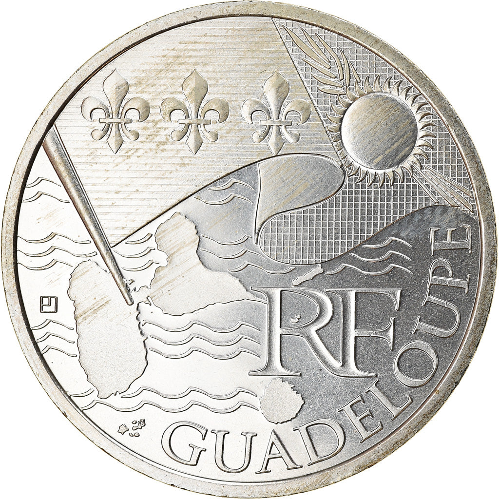 France, 10 Euro, Guadeloupe, 2010, MS(63), Silver, KM:1655
