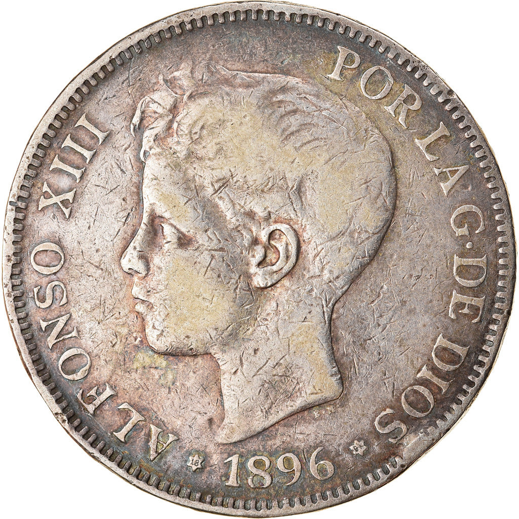 Moneta, Spagna, Alfonso XIII, 5 Pesetas, 1896, Valencia, MB, Argento, KM:707