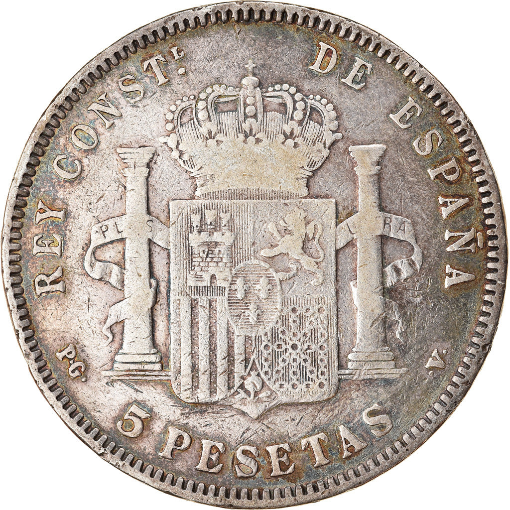 Moneta, Spagna, Alfonso XIII, 5 Pesetas, 1896, Valencia, MB, Argento, KM:707