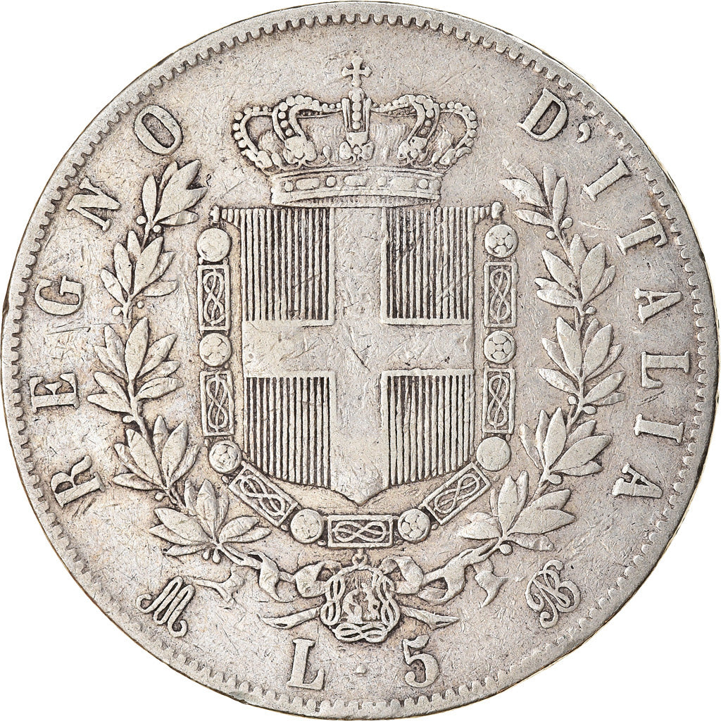 Moneda, Italia, Vittorio Emanuele II, 5 Lire, 1871, Milan, BC+, Plata, KM:8.3
