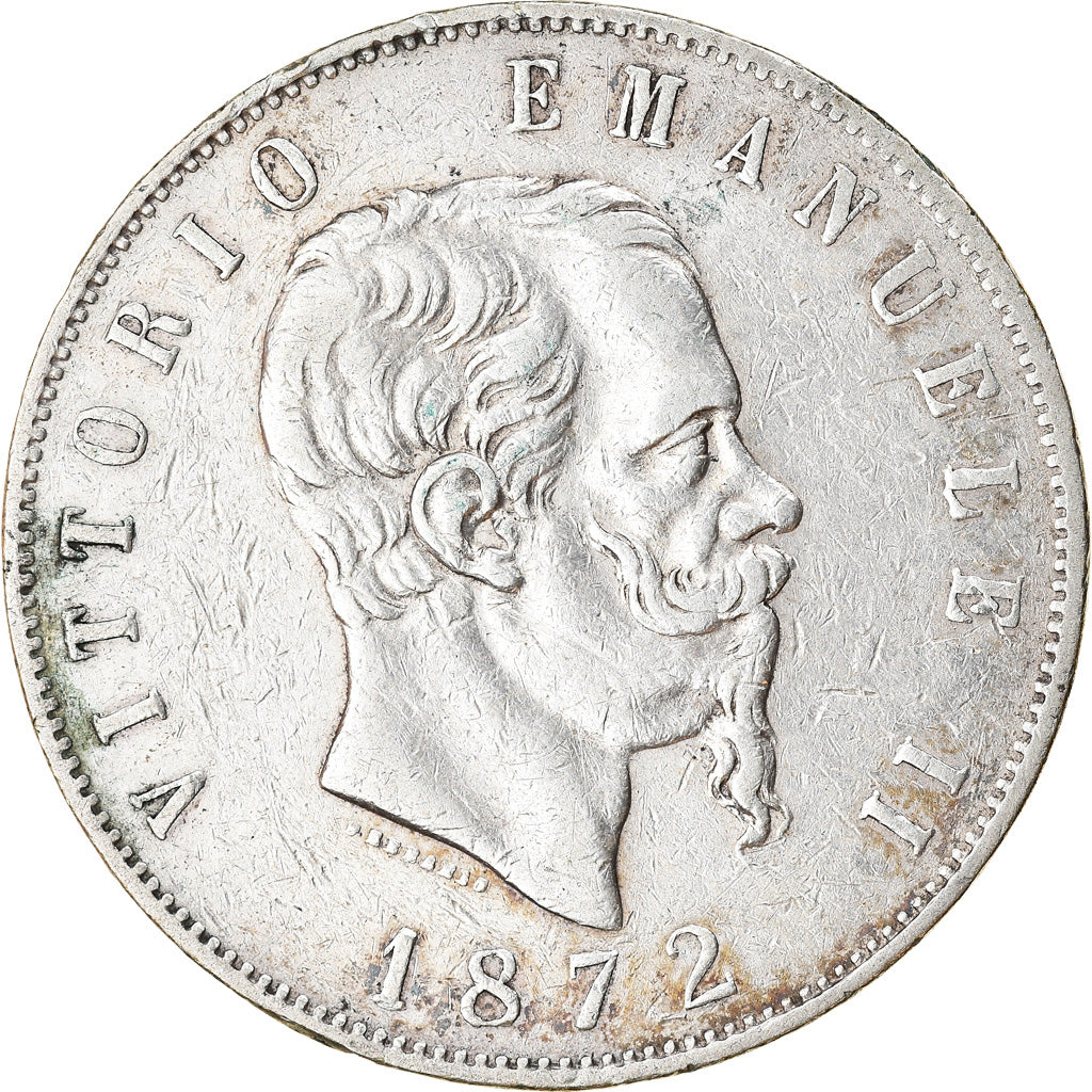 Moneta, Italia, 5 Lire, 1872, Milan, MB+, Argento, KM:8.3