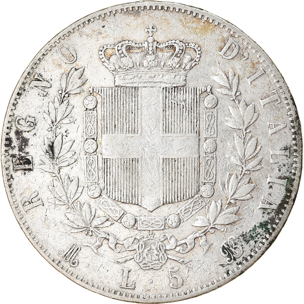 Moneta, Italia, 5 Lire, 1872, Milan, MB+, Argento, KM:8.3