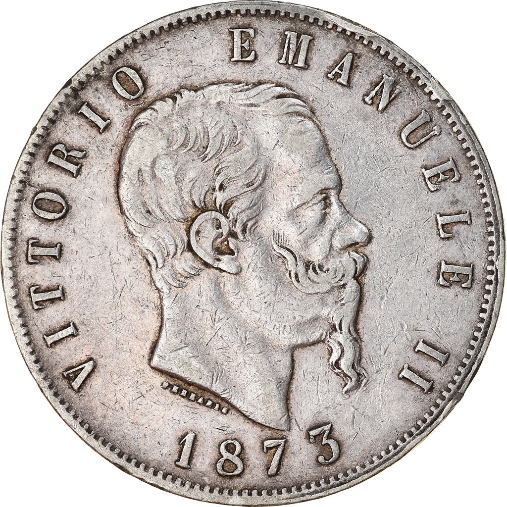 Coin, Italy, Vittorio Emanuele II, 5 Lire, 1873, Milan, EF(40-45), Silver