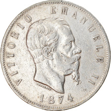 Coin, Italy, Vittorio Emanuele II, 5 Lire, 1874, Milan, EF(40-45), Silver