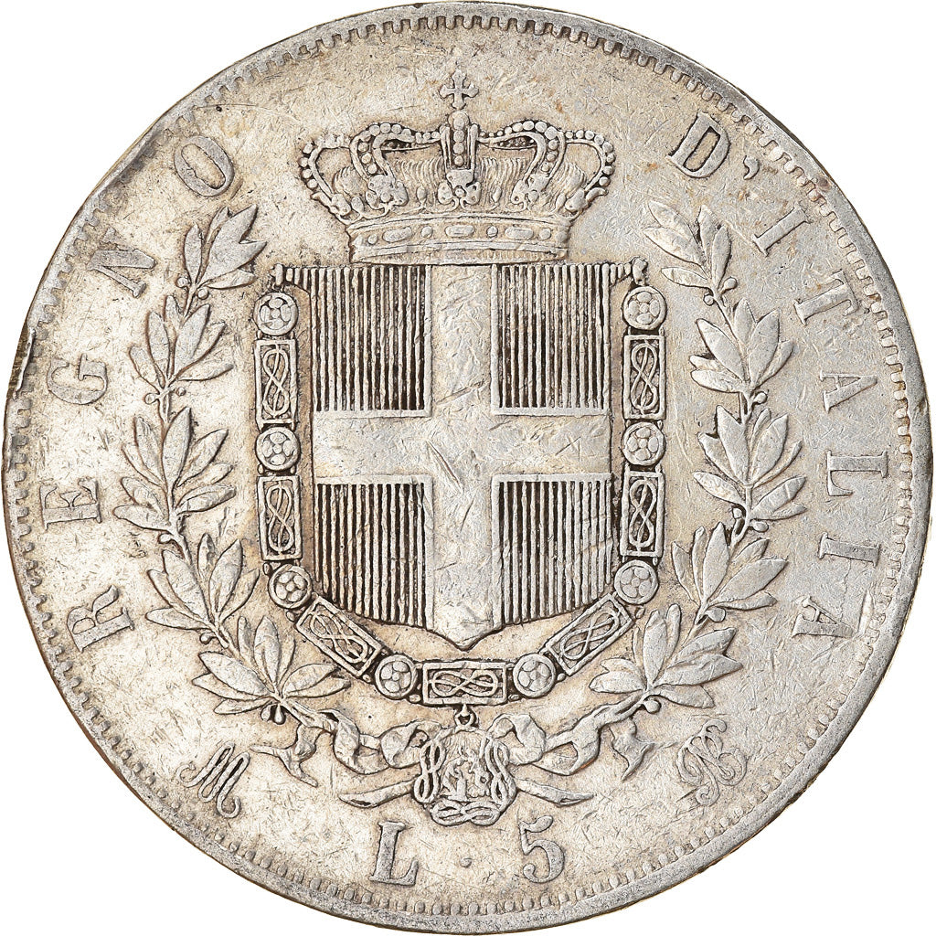 Coin, Italy, Vittorio Emanuele II, 5 Lire, 1874, Milan, EF(40-45), Silver