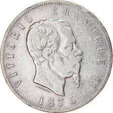 Coin, Italy, Vittorio Emanuele II, 5 Lire, 1875, Milan, VF(30-35), Silver,KM 8.3