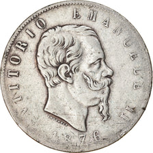 Münze, Italien, Vittorio Emanuele II, 5 Lire, 1876, Rome, S+, Silber, KM:8.4