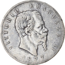 Munten, Italië, Vittorio Emanuele II, 5 Lire, 1877, Rome, FR, Zilver, KM:8.4