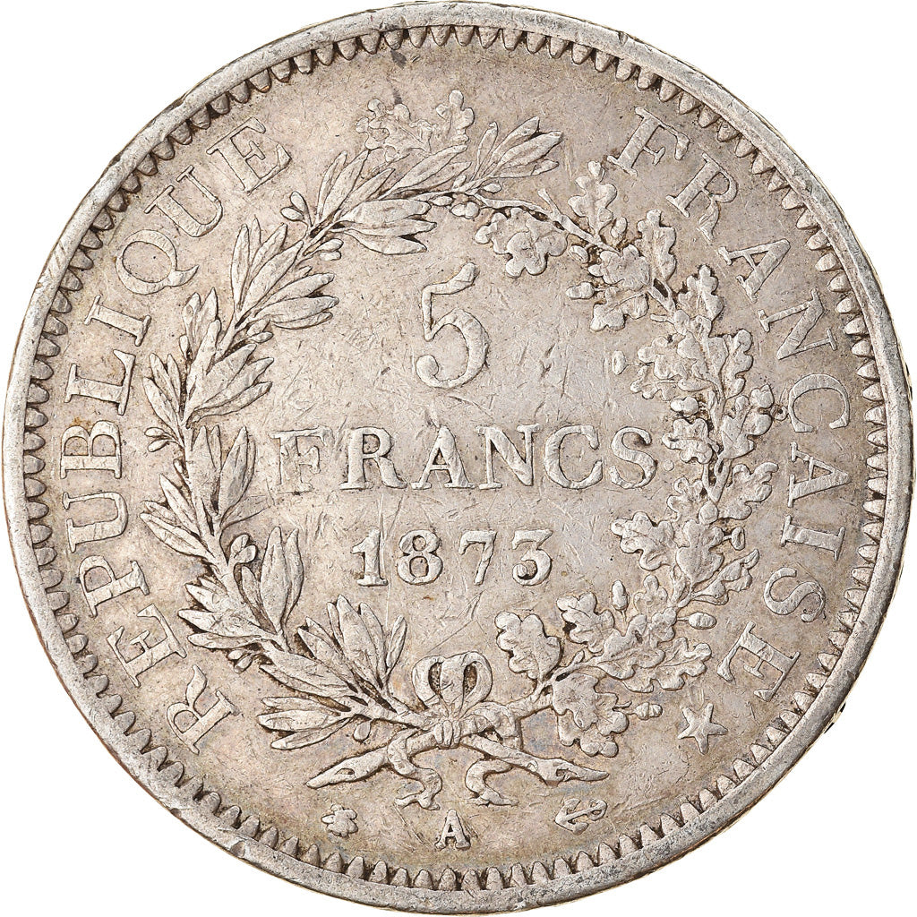Moeda, França, Hercule, 5 Francs, 1873, Paris, EF(40-45), Prata, KM:820.1