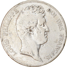 Moneda, Francia, Louis-Philippe, 5 Francs, 1830, Lyon, BC, Plata, KM:735.4