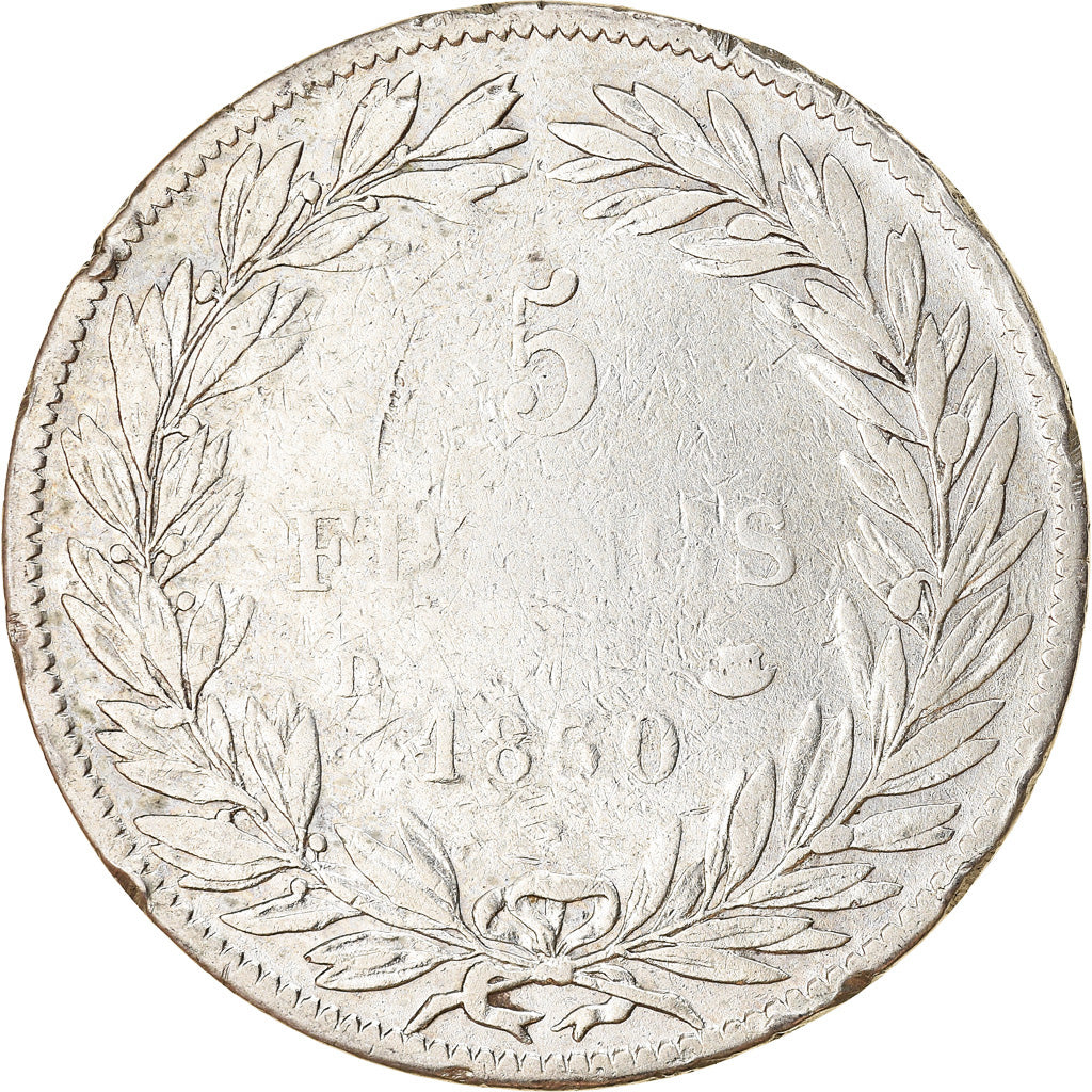 Moneda, Francia, Louis-Philippe, 5 Francs, 1830, Lyon, BC, Plata, KM:735.4