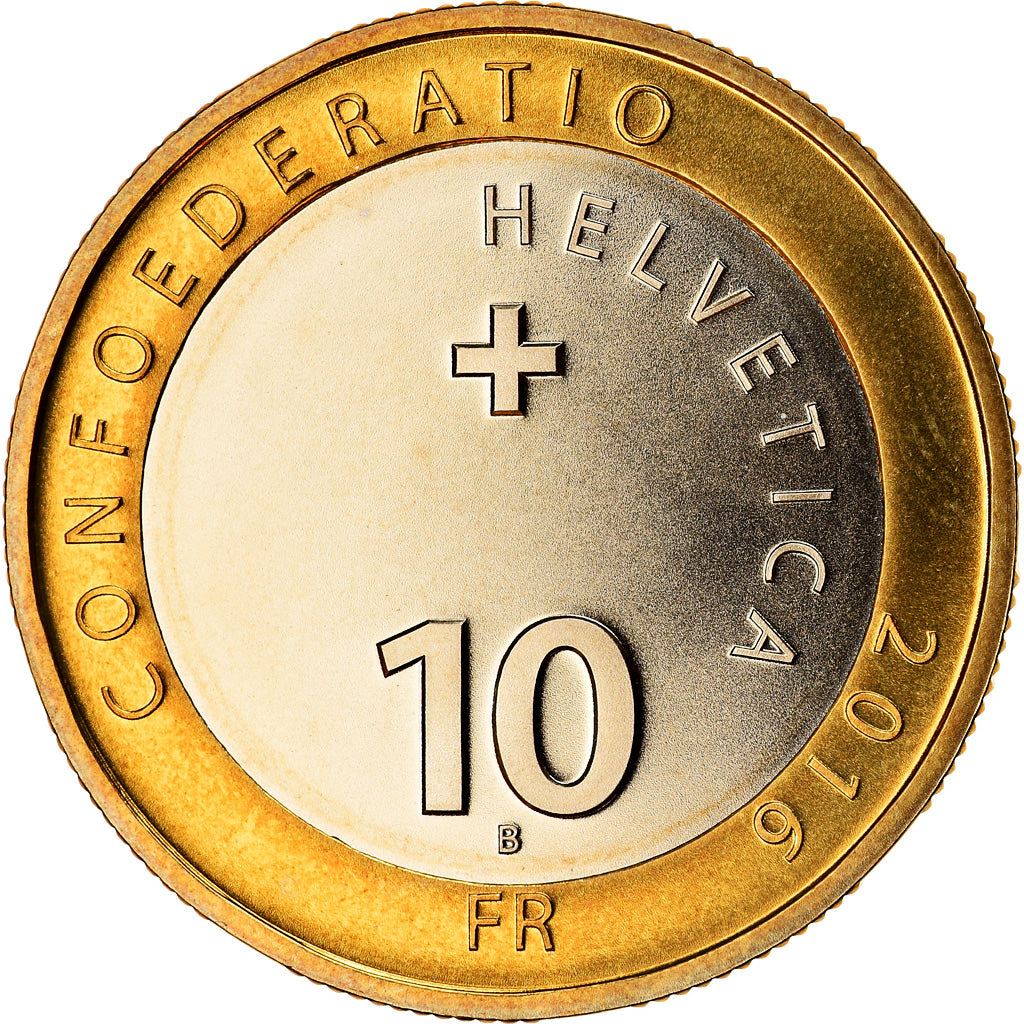 Moneta, Svizzera, Flora Alpina, 10 Francs, 2016, Bern, SPL, Bi-metallico