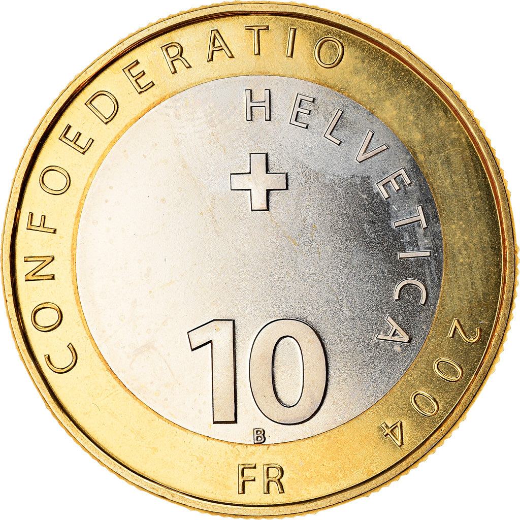 Münze, Schweiz, Matterhorn, Cervin, 10 Francs, 2004, Bern, UNZ, Bi-Metallic
