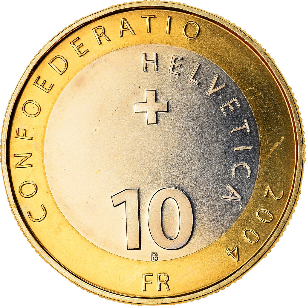 Moneta, Svizzera, Matterhorn, Cervin, 10 Francs, 2004, Bern, SPL, Bi-metallico