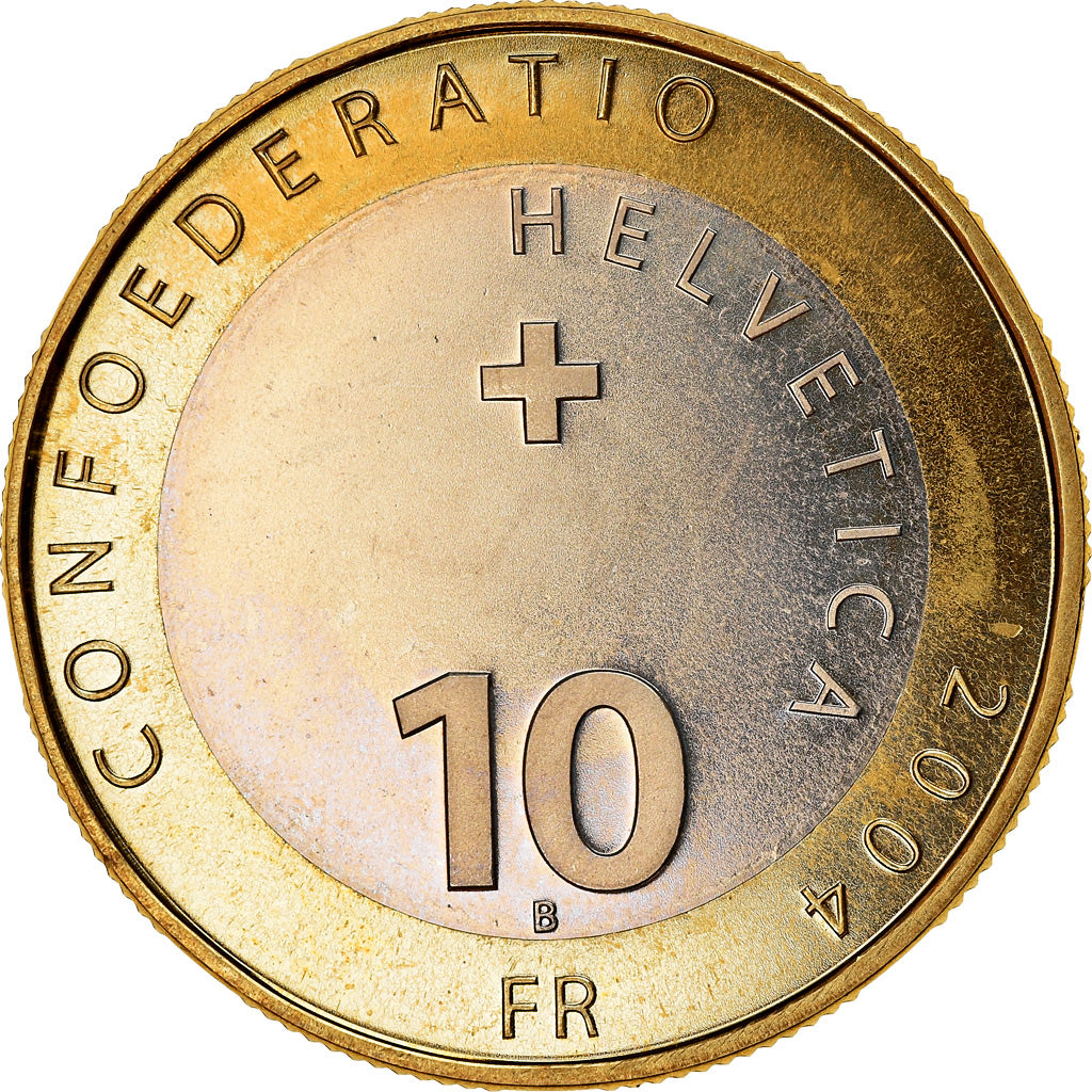 Moneta, Svizzera, Matterhorn, Cervin, 10 Francs, 2004, Bern, SPL, Bi-metallico