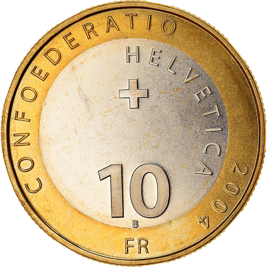 Münze, Schweiz, Matterhorn, Cervin, 10 Francs, 2004, Bern, UNZ, Bi-Metallic