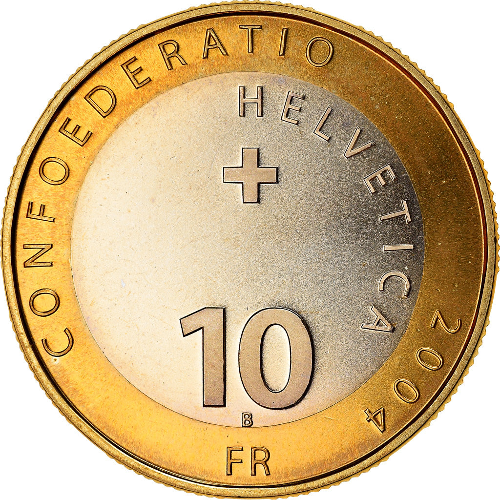 Moneta, Svizzera, Matterhorn, Cervin, 10 Francs, 2004, Bern, SPL, Bi-metallico