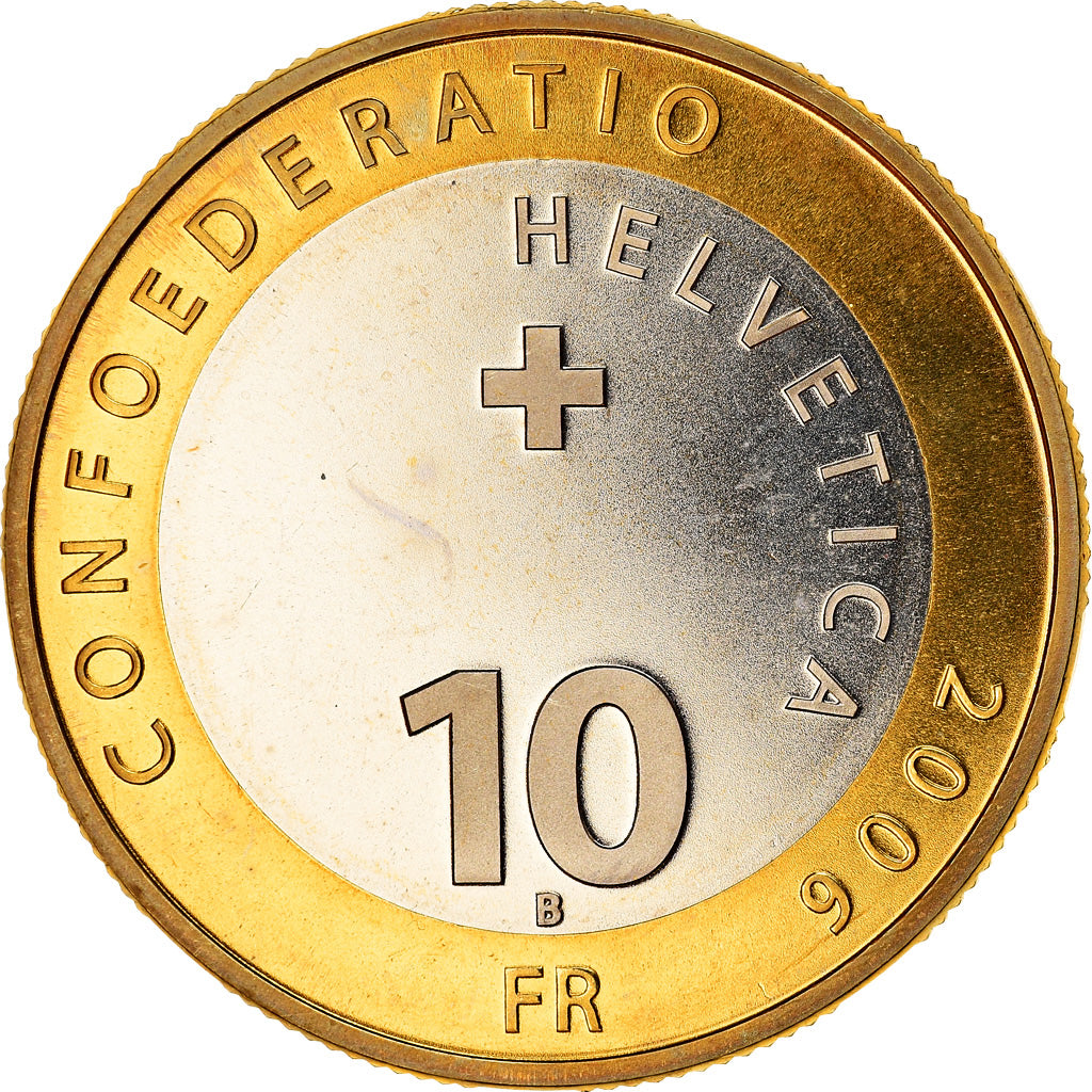 Münze, Schweiz, Piz Bernina, 10 Francs, 2006, Bern, UNZ, Bi-Metallic