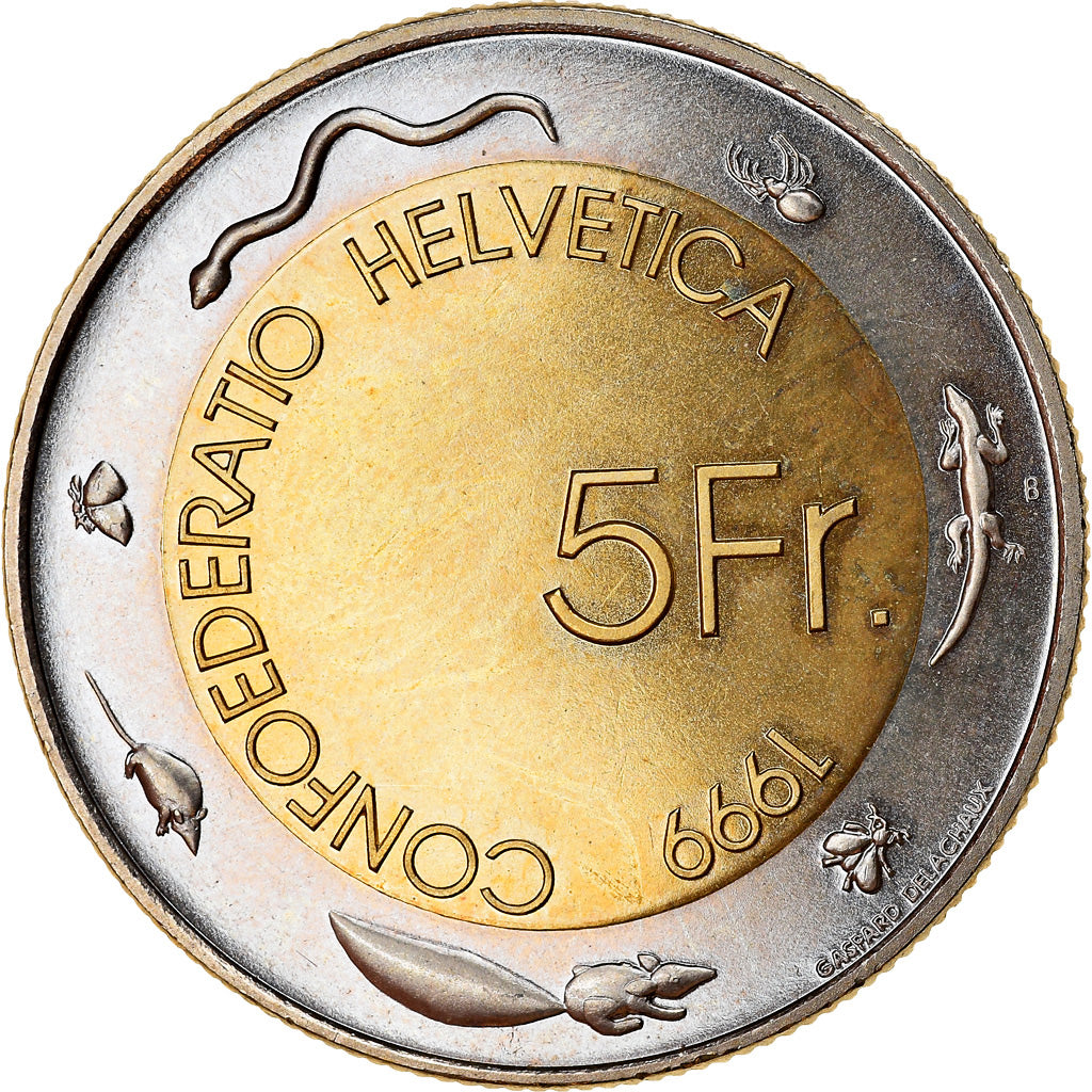 Münze, Schweiz, Vignerons Vevey, 5 Francs, 1999, Bern, UNZ, Bi-Metallic