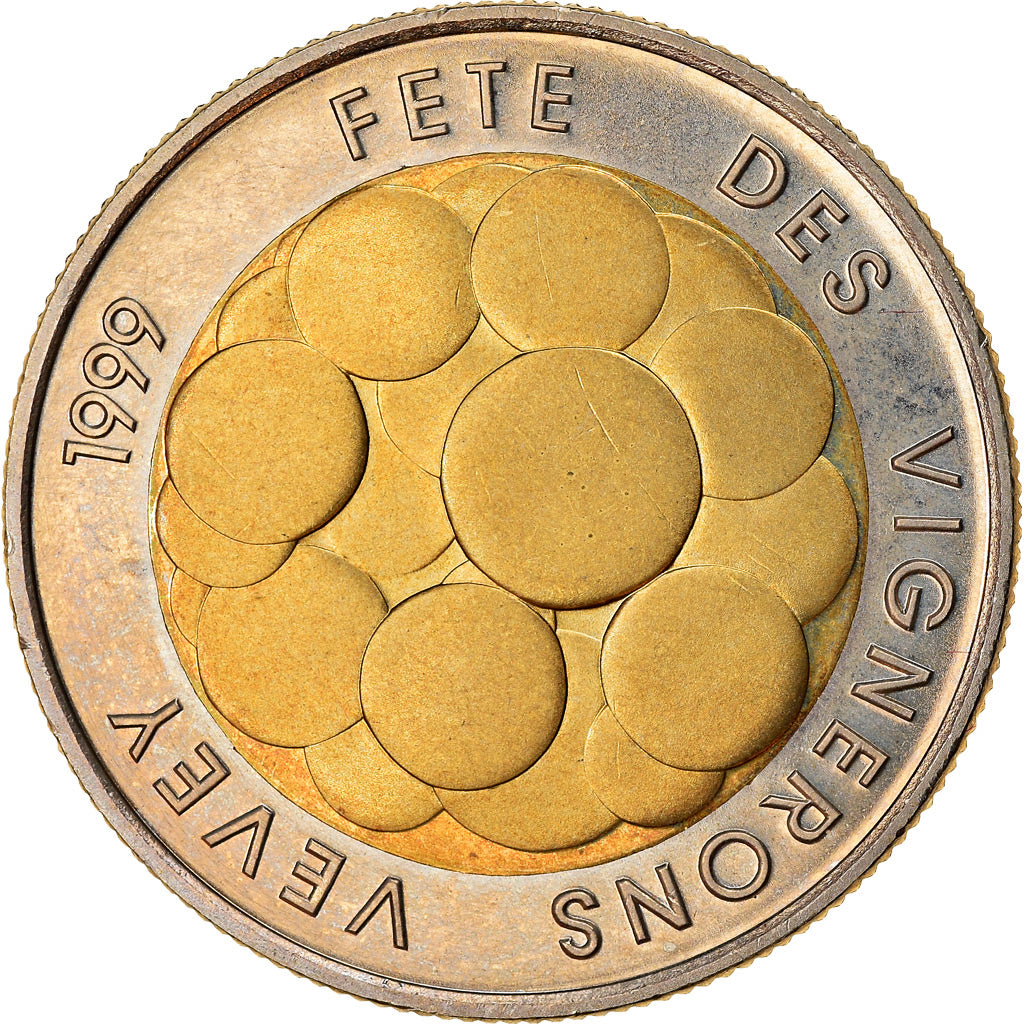 Moneda, Suiza, Vignerons Vevey, 5 Francs, 1999, Bern, SC, Bimetálico