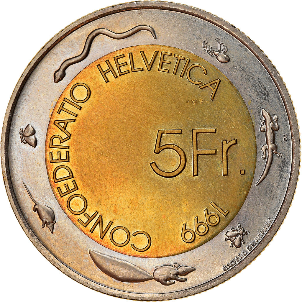 Moneda, Suiza, Vignerons Vevey, 5 Francs, 1999, Bern, SC, Bimetálico