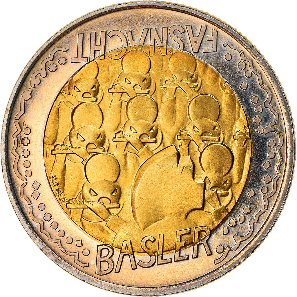 Münze, Schweiz, Carnaval de Bâle, 5 Francs, 2000, Bern, UNZ, Bi-Metallic