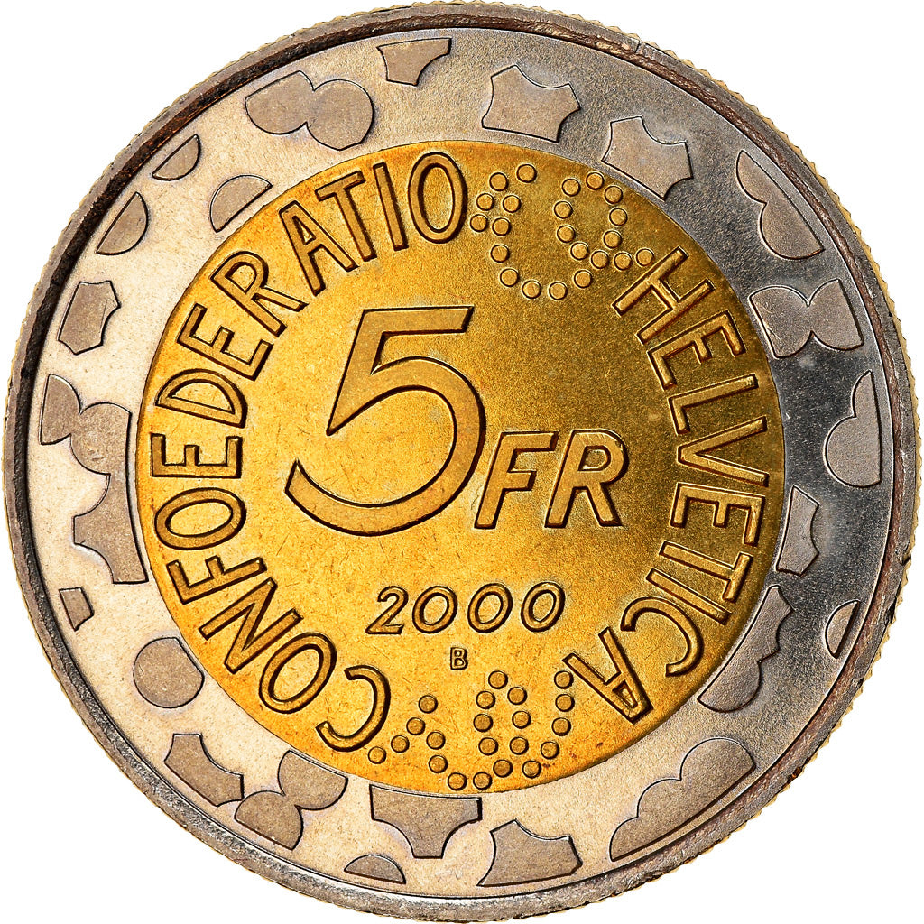 Münze, Schweiz, Carnaval de Bâle, 5 Francs, 2000, Bern, UNZ, Bi-Metallic