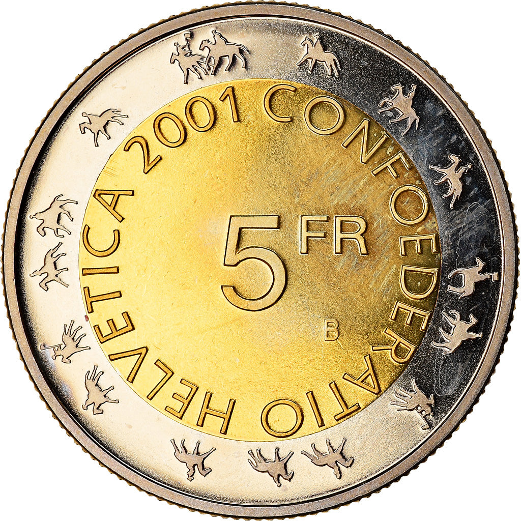 Münze, Schweiz, Zürcher Sechseläuten, 5 Francs, 2001, Bern, UNZ, Bi-Metallic