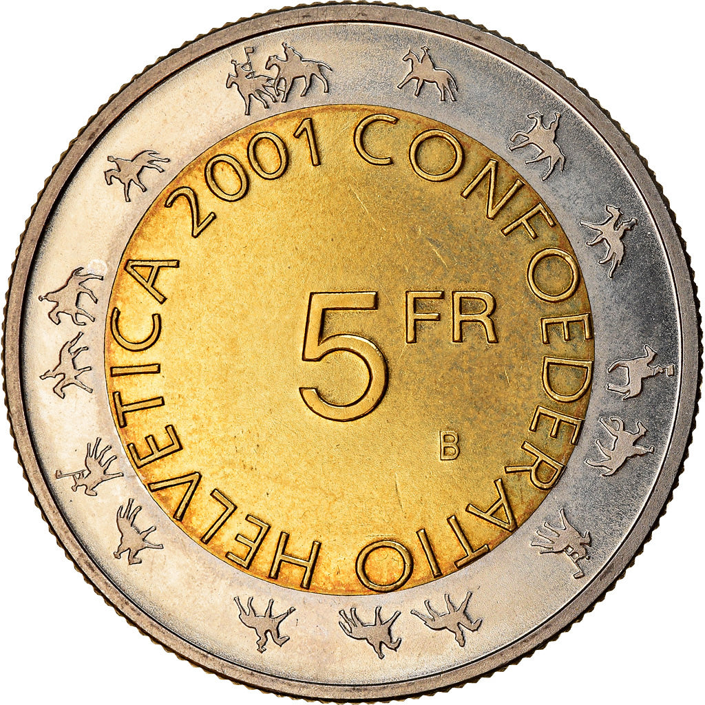 Münze, Schweiz, Zürcher Sechseläuten, 5 Francs, 2001, Bern, UNZ, Bi-Metallic