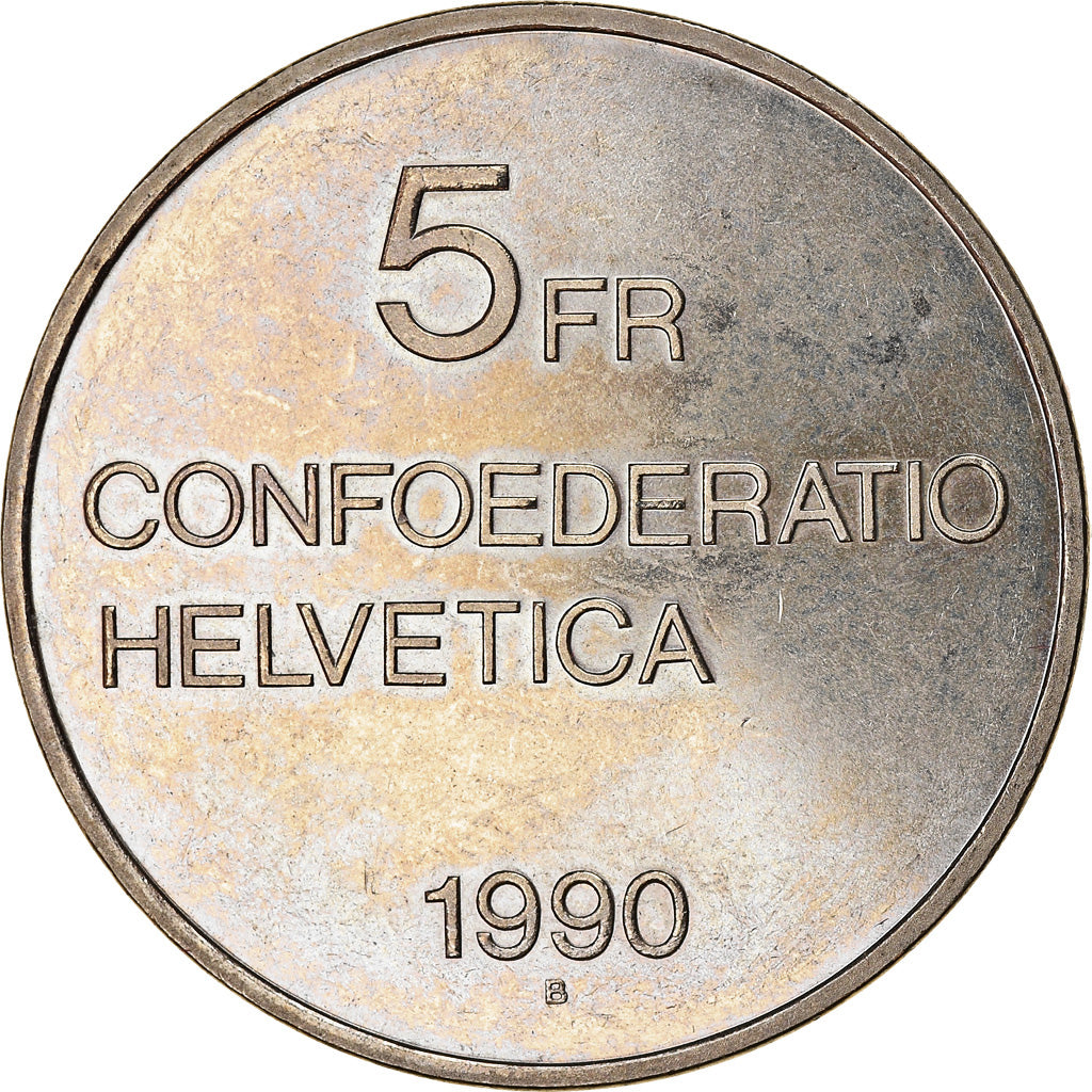 Coin, Switzerland, Gottfried Keller, 5 Francs, 1990, AU(55-58), Copper-nickel