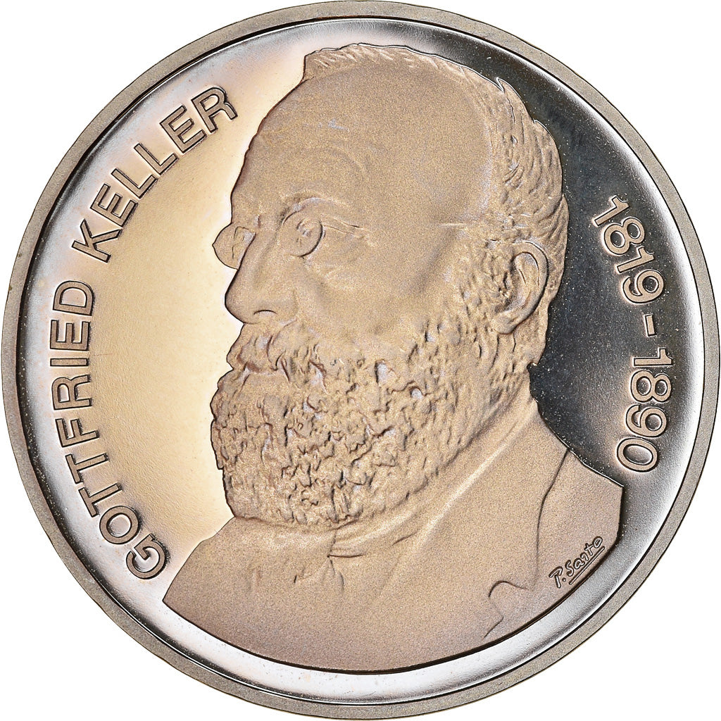 Moneta, Svizzera, Gottfried Keller, 5 Francs, 1990, SPL, Rame-nichel