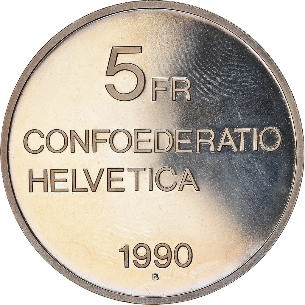 Moneta, Svizzera, Gottfried Keller, 5 Francs, 1990, SPL, Rame-nichel