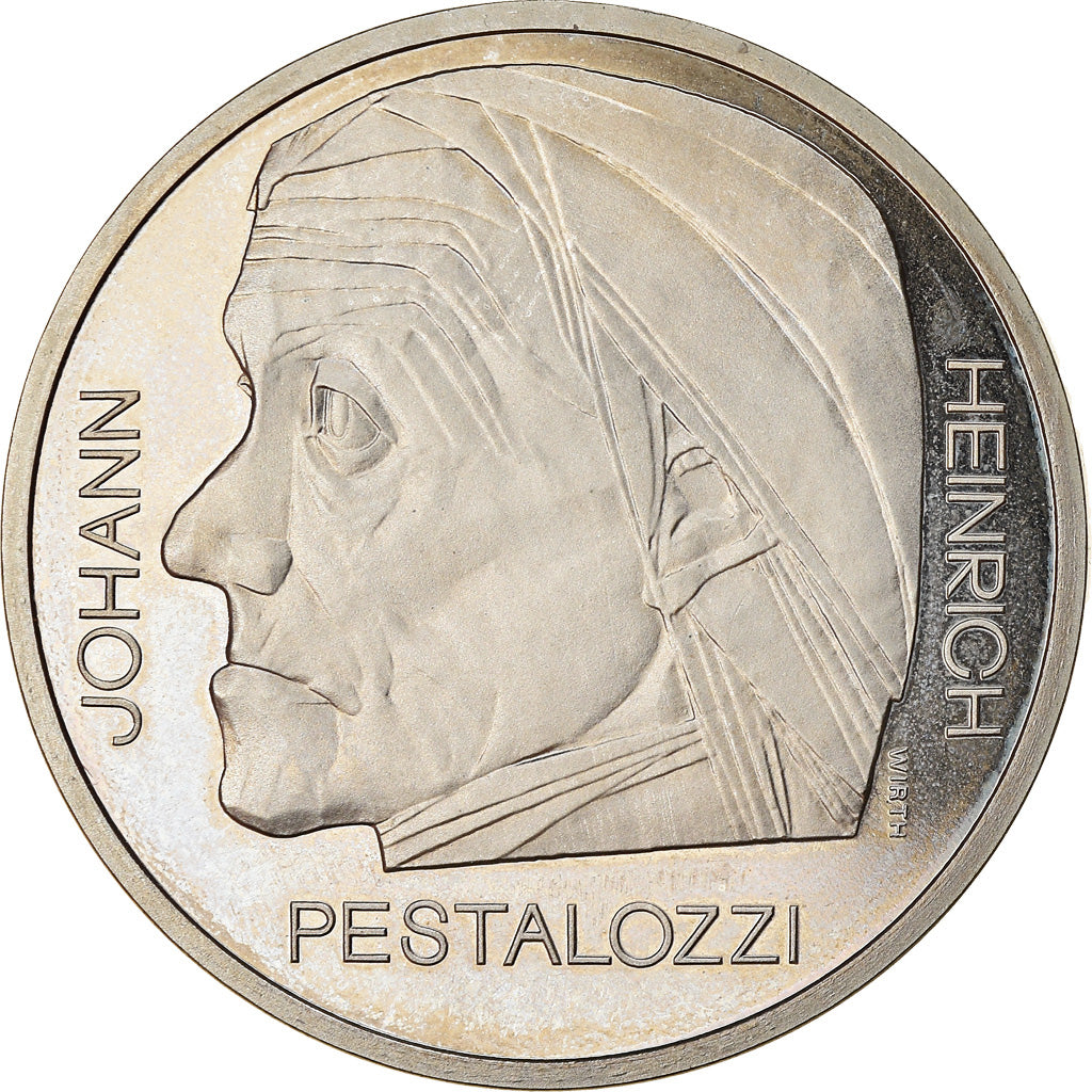 Moneta, Szwajcaria, Johann Pestalozzi, 5 Francs, 1977, MS(63), Miedź-Nikiel