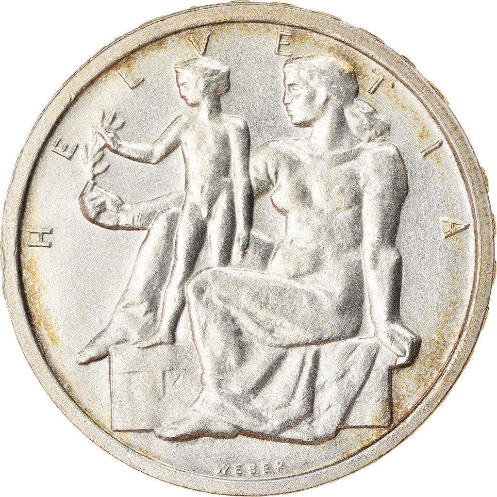 Moneda, Suiza, Constitution, 5 Francs, 1948, SC, Cobre - níquel