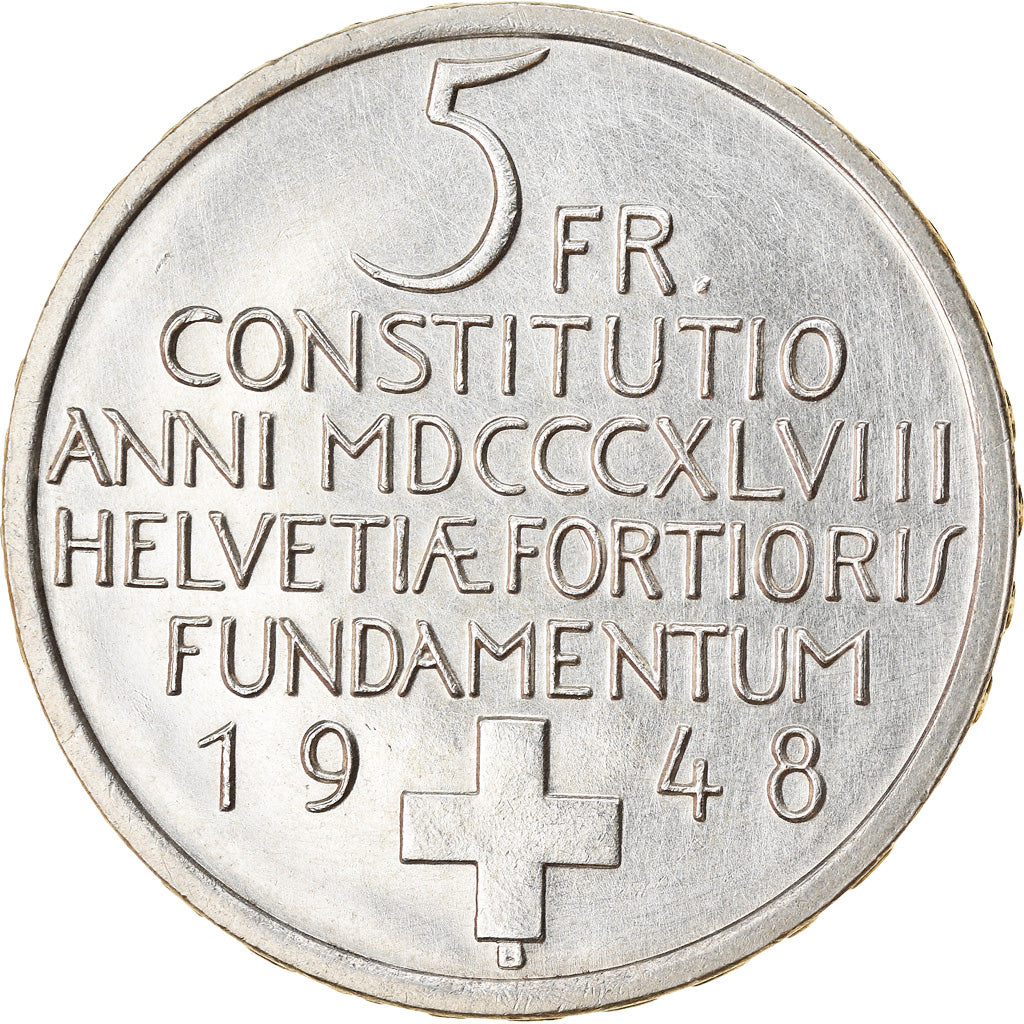 Moneda, Suiza, Constitution, 5 Francs, 1948, SC, Cobre - níquel