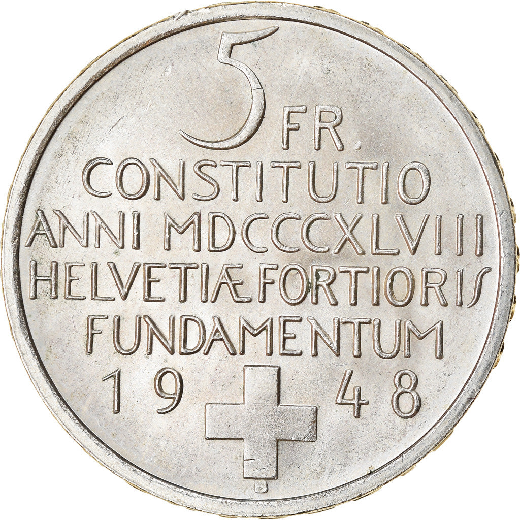 Moneta, Svizzera, Constitution, 5 Francs, 1948, SPL, Rame-nichel