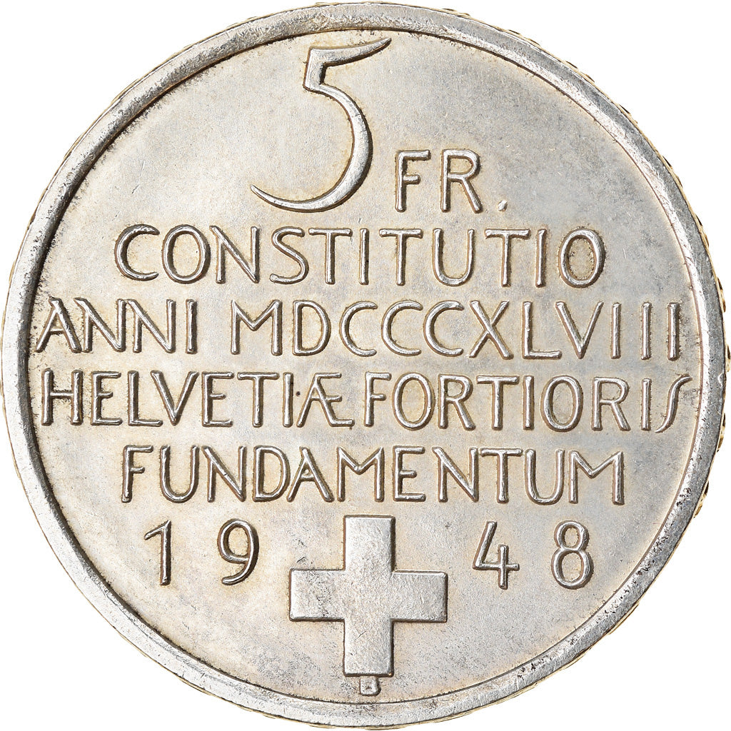Moneta, Szwajcaria, Constitution, 5 Francs, 1948, MS(63), Miedź-Nikiel