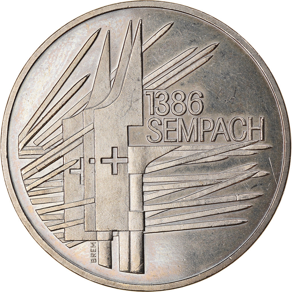Coin, Switzerland, Sempach, 5 Francs, 1986, MS(63), Copper-nickel